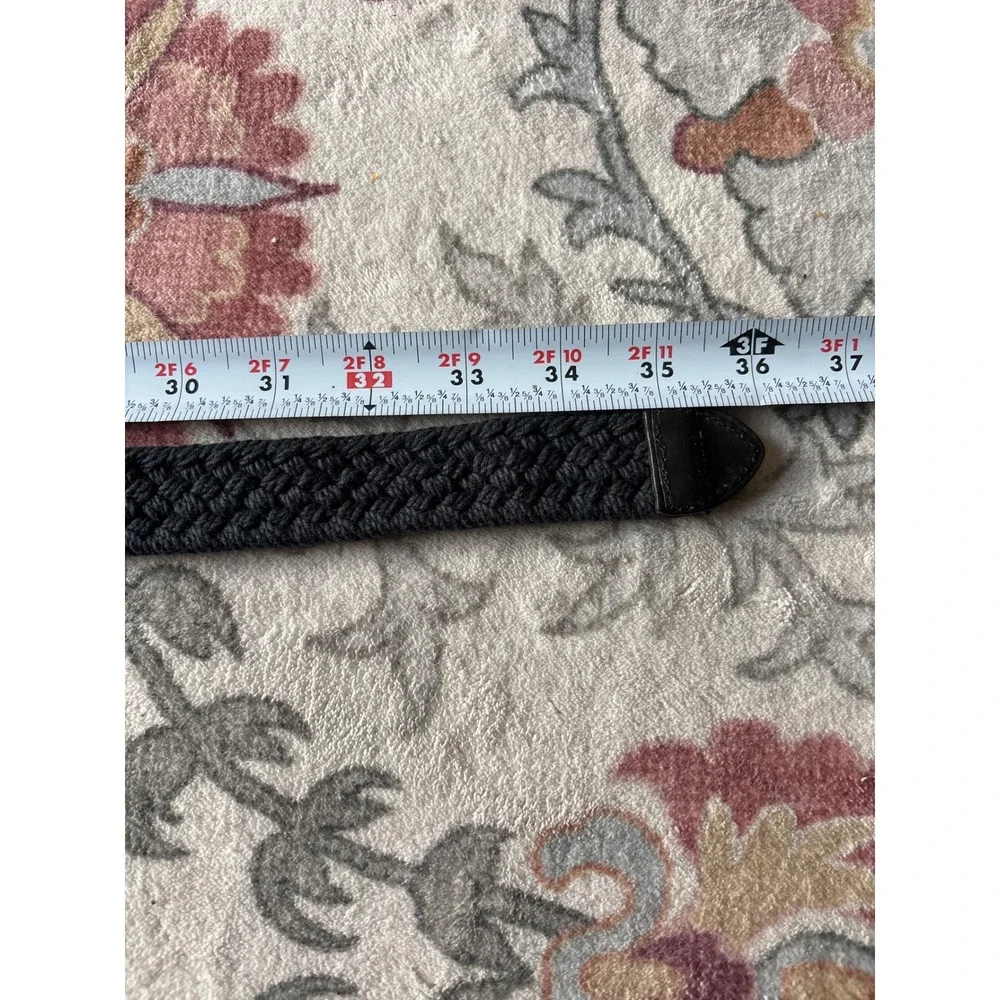 Fossil‎ Braided Belt Womens L Black Excellent Leather Trim Solid Brass BT5043